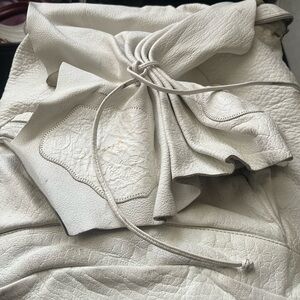 Stylish Cream Leather Drawstring Bag
